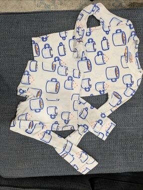 Cat & Jack White Pajama Set with Blue and Orange Mug Print